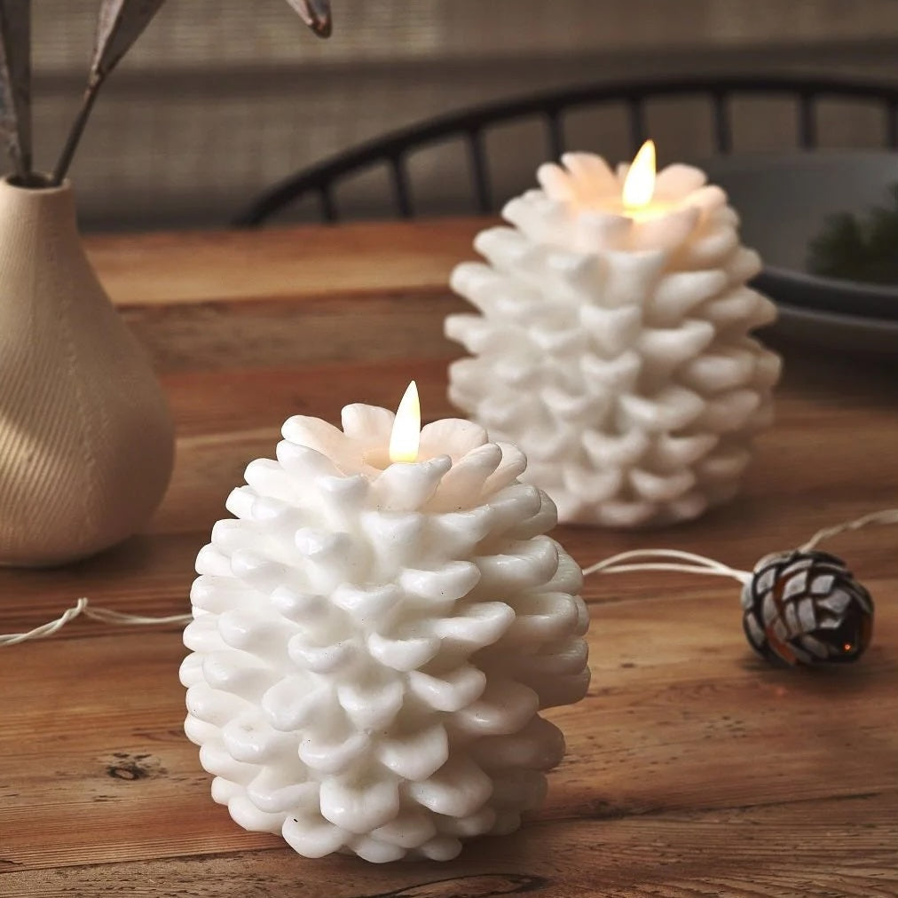 LED Pinecone Candle - White