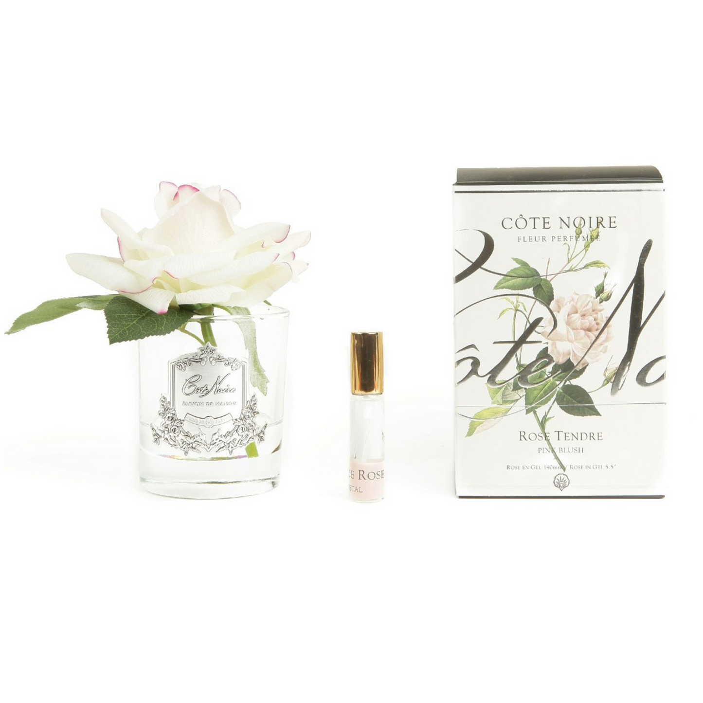 Single Rose Pink Blush - Clear Glass With Silver Badge