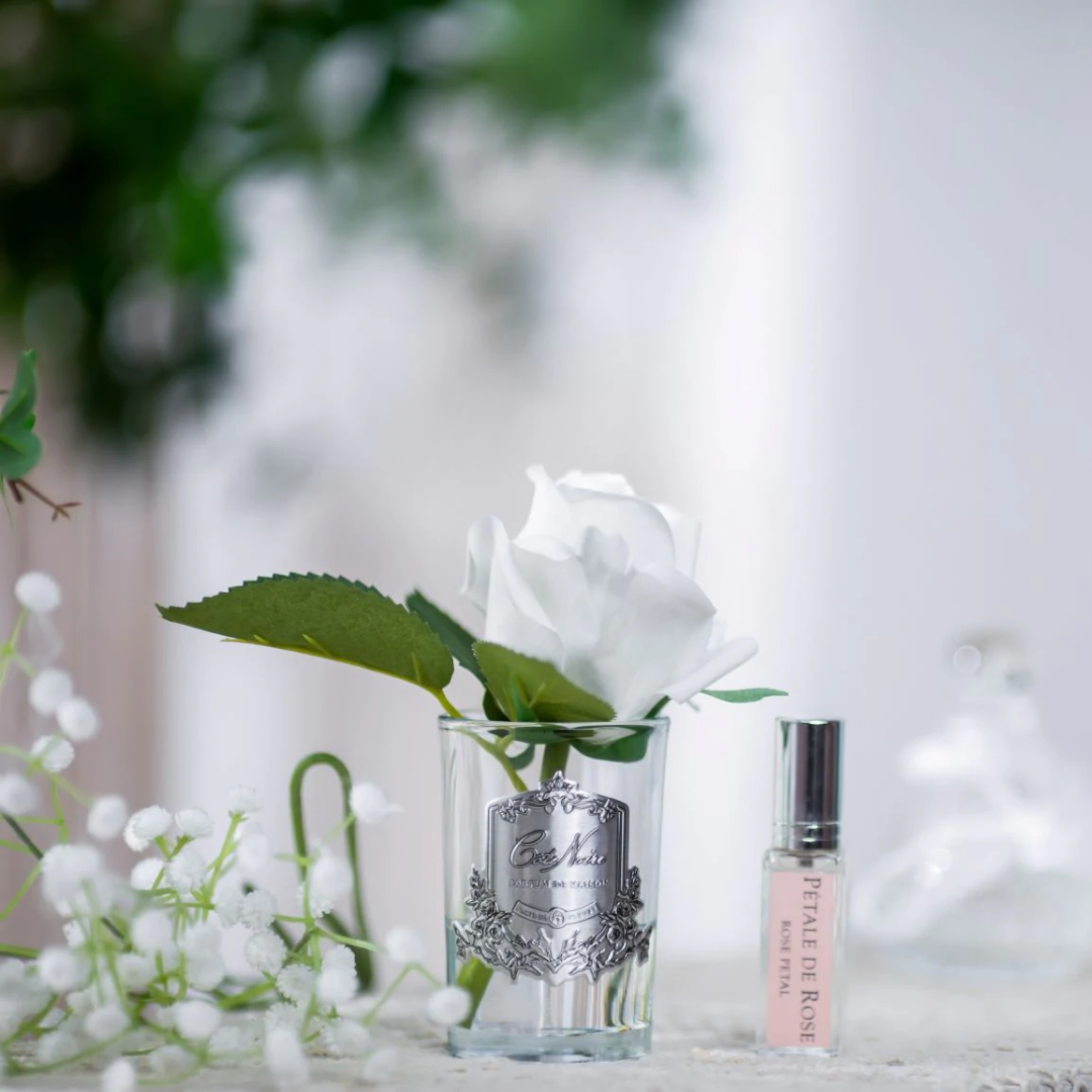 Rose Bud Ivory White - Clear Glass