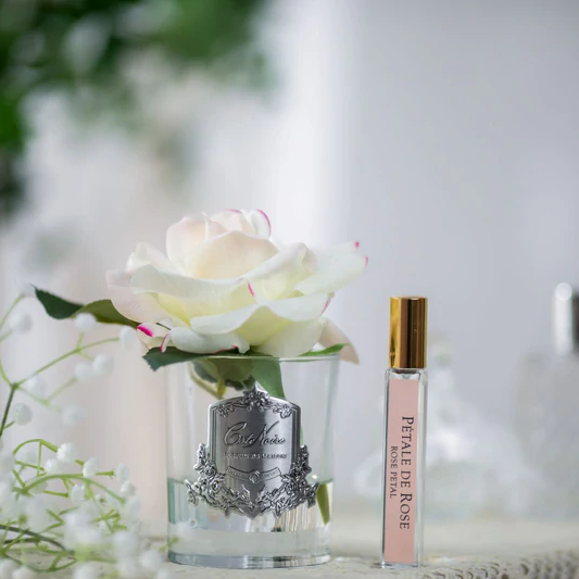 Single Rose Pink Blush - Clear Glass With Silver Badge
