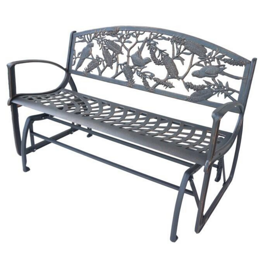 Cast Iron Glider Bench - Rosella & Bottlebrush
