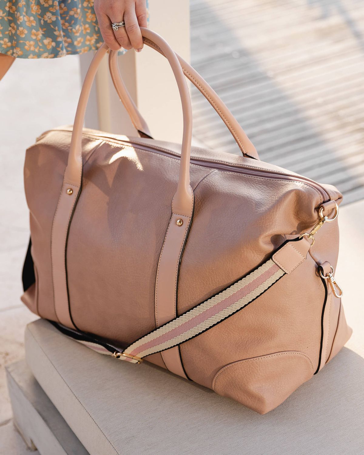 Alexis Stripe Weekender Travel Bag - Blush Stripe