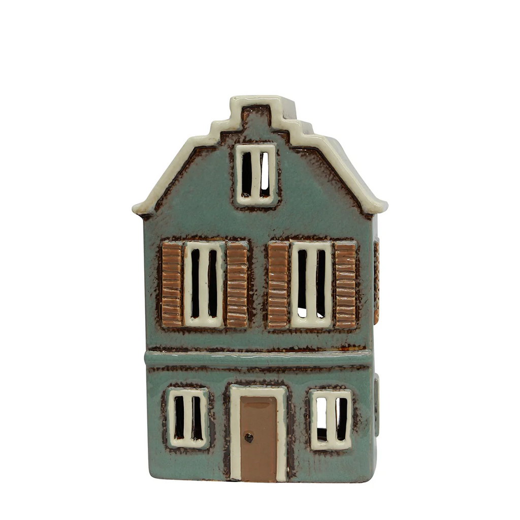 Alsace Tea Light House With Shutters Blue