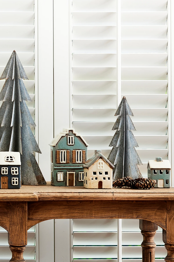 Alsace Tea Light House With Shutters Blue