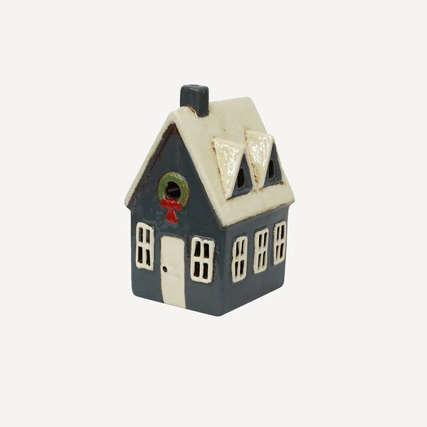 Alsace Tea Light Cottage Navy With Wreath