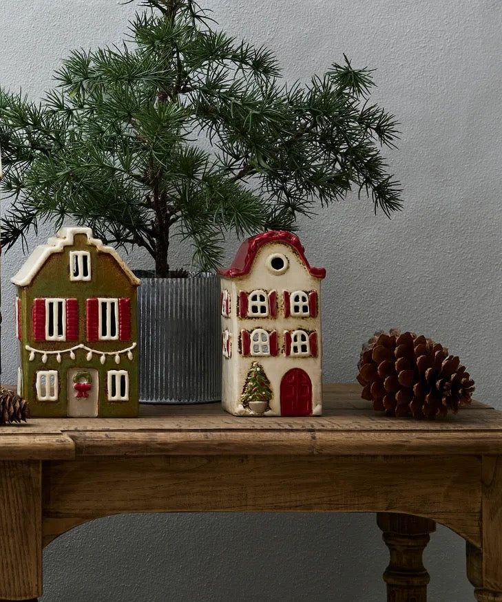 Alsace Tea Light House Christmas Green With Shutters