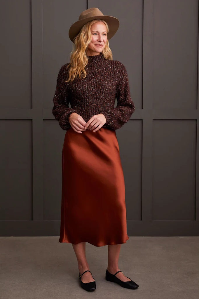 Pull On Midi Skirt Elastic Waist - Marsala