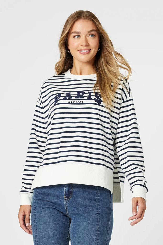 Paris Stripe Sweatshirt - Navy/White