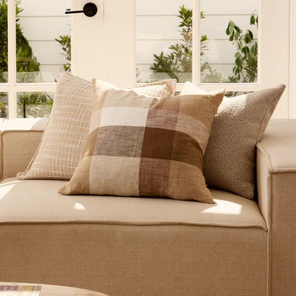 Heide Check Cushion 50cm - Coffee