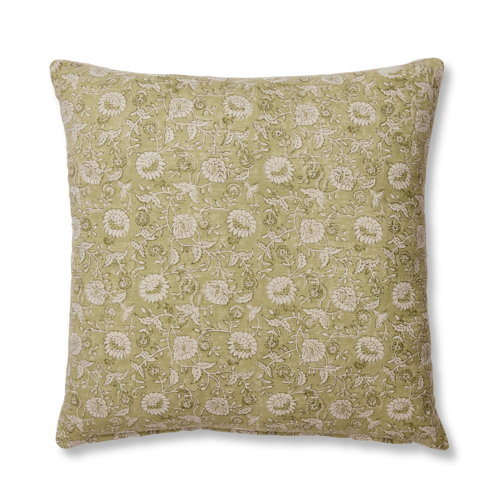 Delilah Floral Block Print Cushion 50cm - Green