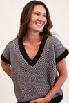 Australian Wool Blend V Neck Knit Vest - Black/Silver