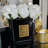 9 Rose Buds Ivory - Black Vase