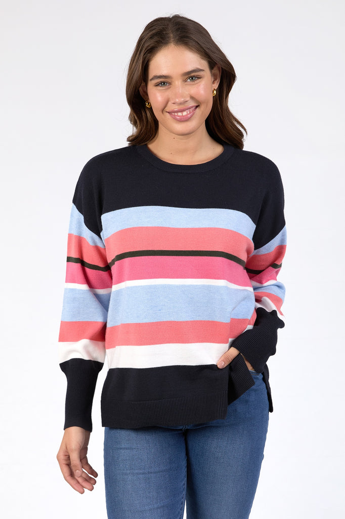 Lacey Stripe Knit - Navy/Pink