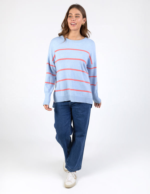 Charli Stripe Knit - Sky Blue/Cosy Coral Stripe