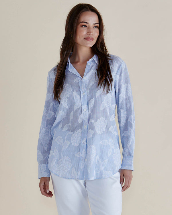 Lace Stripe Shirt - Lace Floral