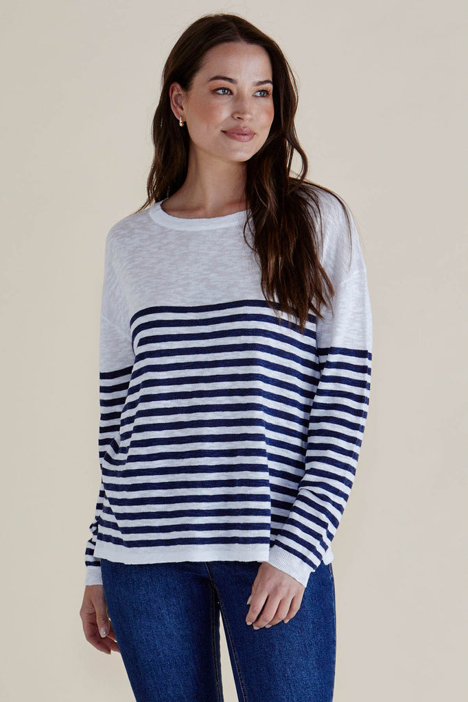 Natasha Knit Top - White/Navy Stripe