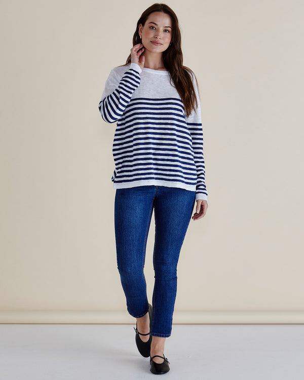 Natasha Knit Top - White/Navy Stripe