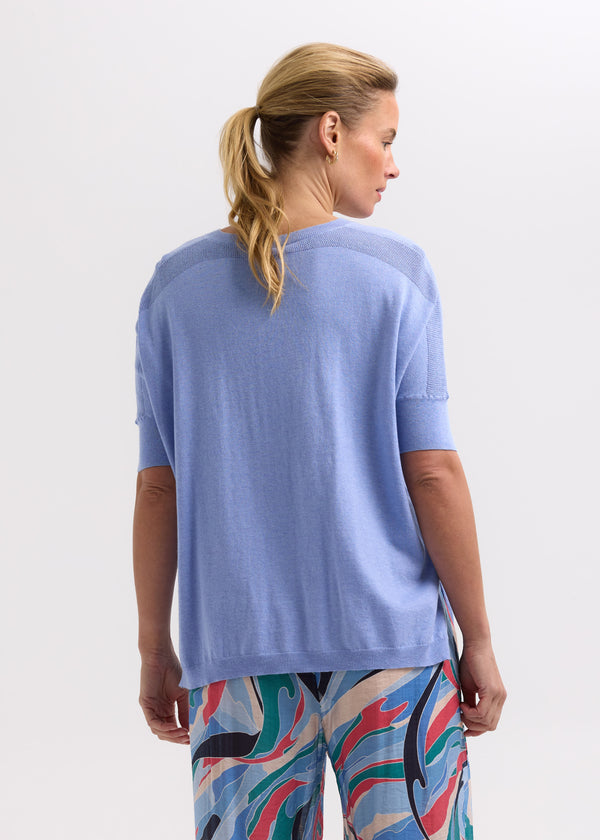 Pointelle Shoulder Top - Blueberry
