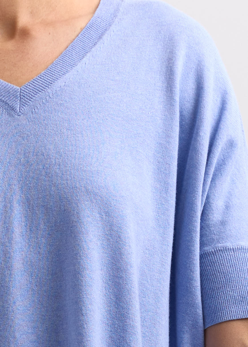 Pointelle Shoulder Top - Blueberry