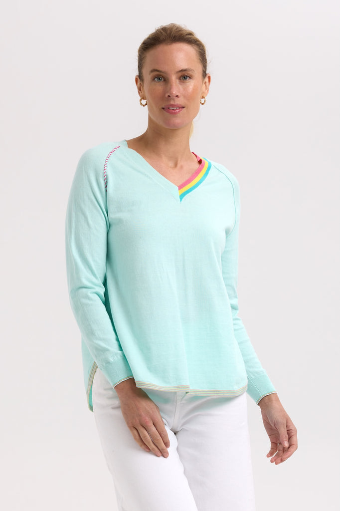 Rounded Bottom V Neck - Light Aqua
