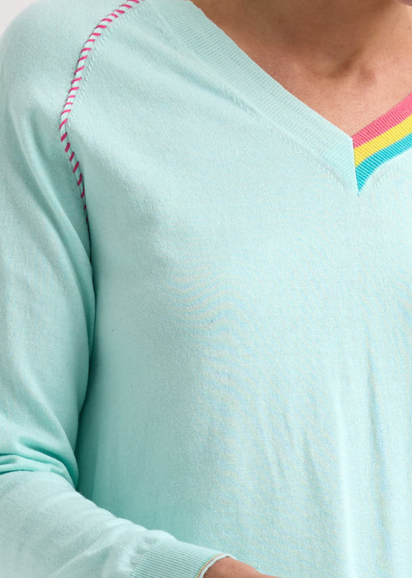Rounded Bottom V Neck - Light Aqua