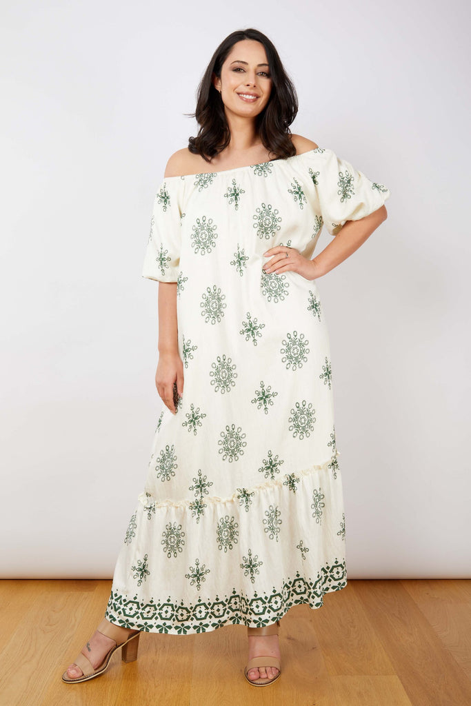 Off-Shoulder Embroidered Dress - One Size