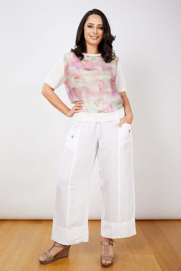 Watercolour Bloom Silk Linen Top - One Size