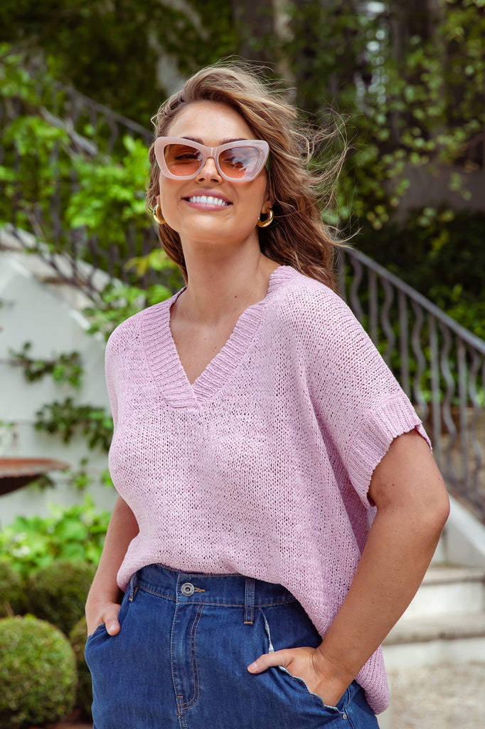 Elba Knit Top - Dusk Pink