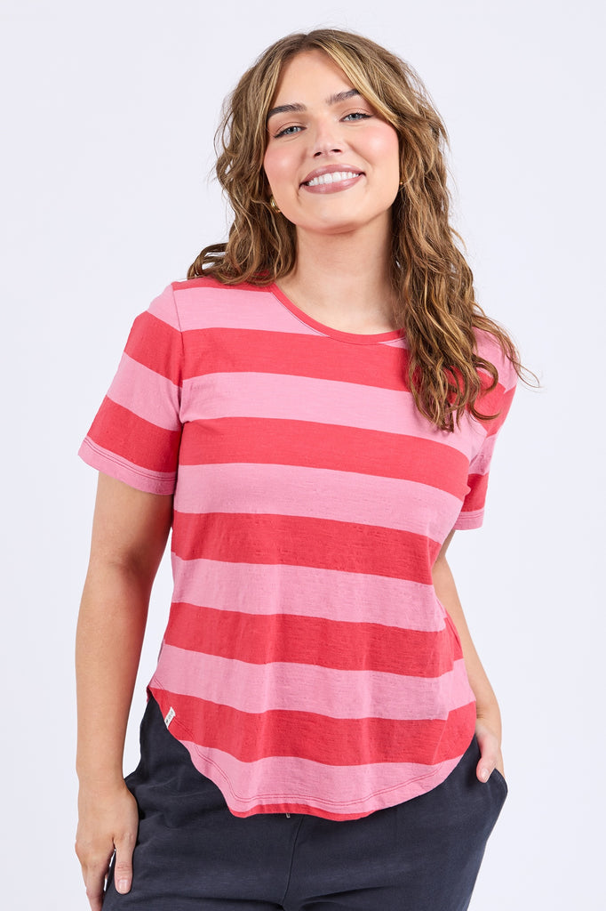 Spritz Stripe S/S Tee - Cayenne & Chateau Rose Stripe