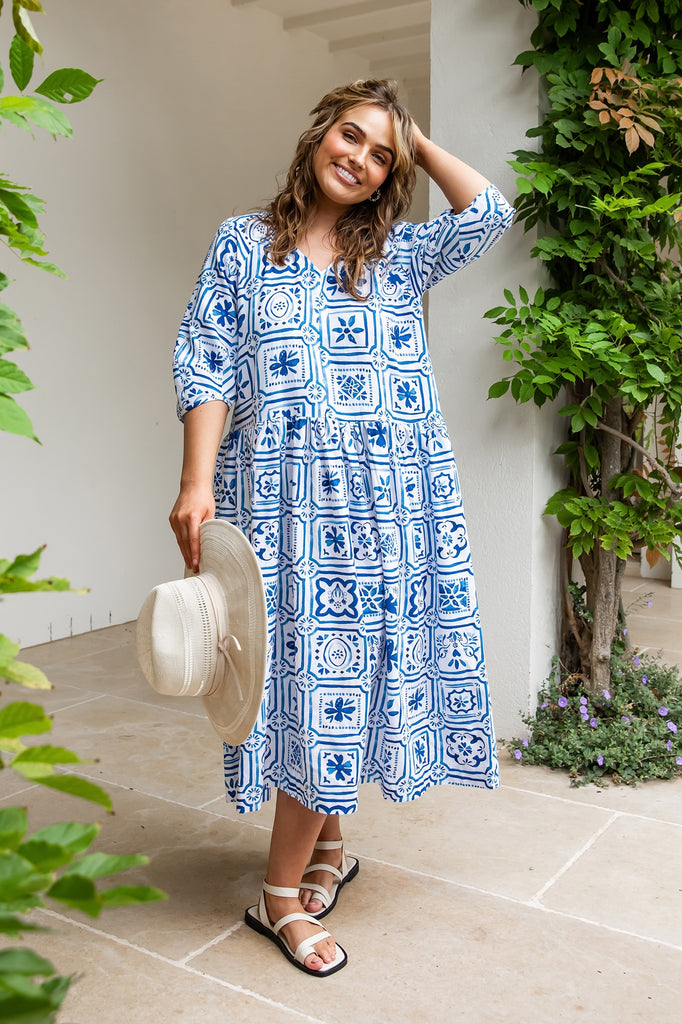 Dolce Tile Midi Dress - Ocean