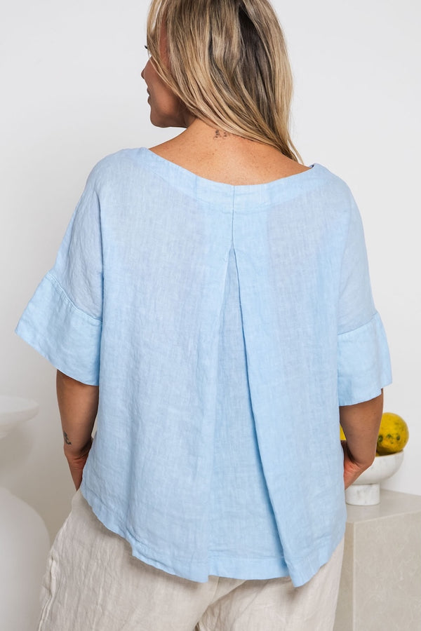 Teresa Linen Top One Size - Sky