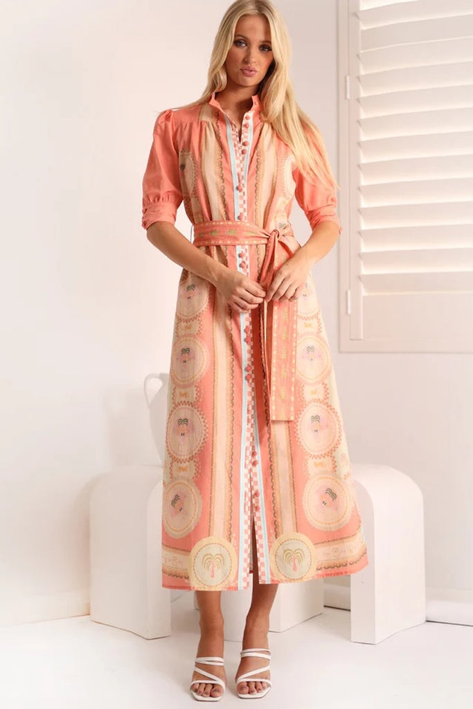 Acacia Shirt Midi Dress - Cantaloupe