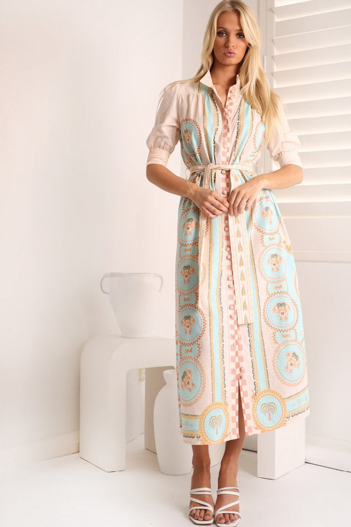 Acacia Shirt Midi Dress - Cream