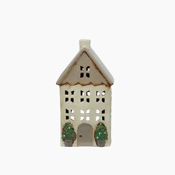 Christmas Tea Light House Stone With Pots Medium