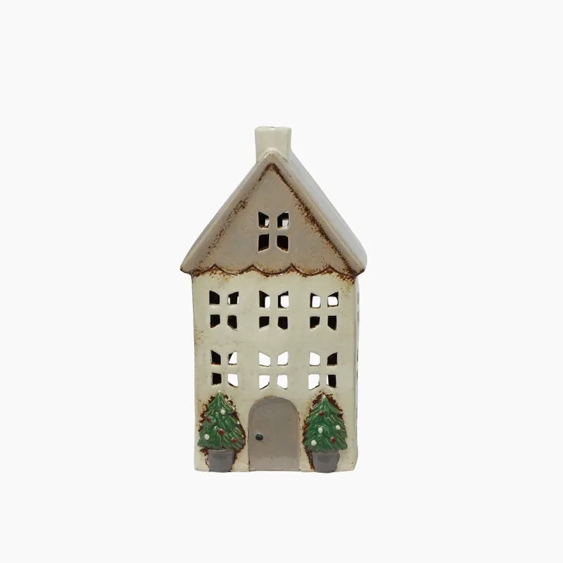 Christmas Tea Light House Stone With Pots Medium