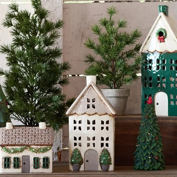 Christmas Tea Light House Stone With Pots Medium