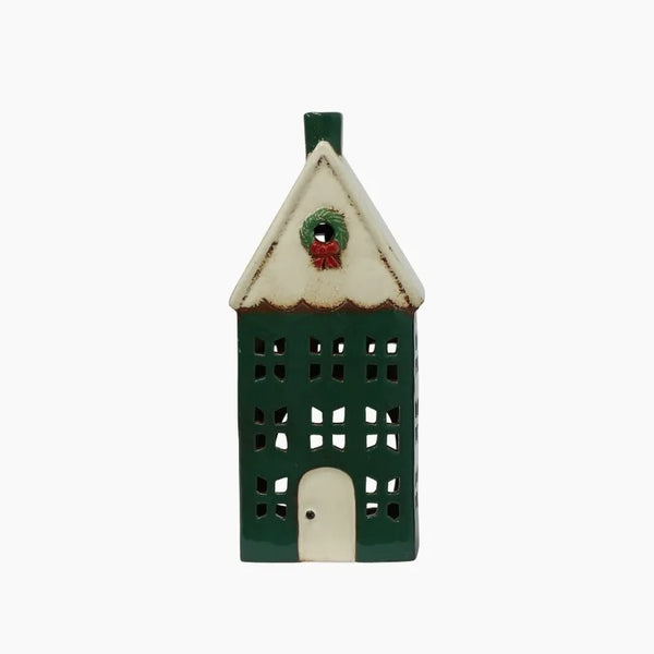 Christmas Tea Light House Green With Wreath Large