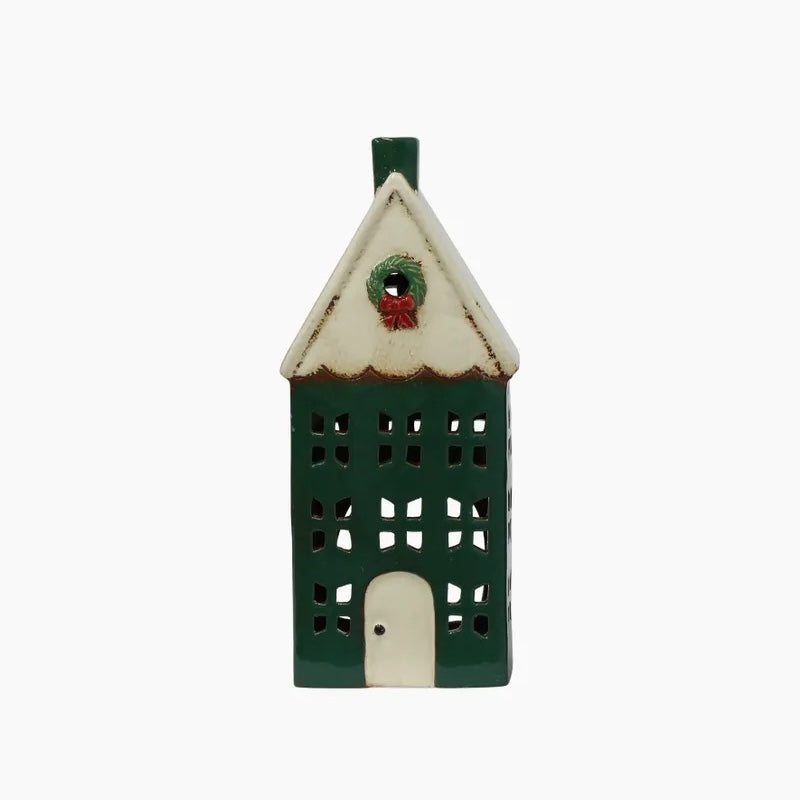 Christmas Tea Light House Green With Wreath Large