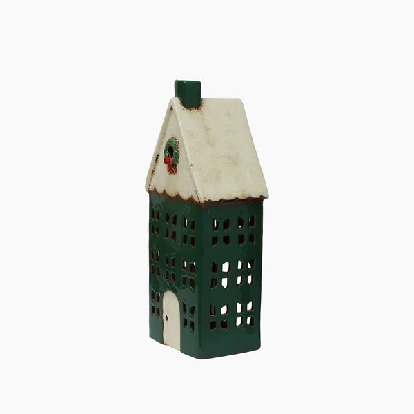Christmas Tea Light House Green With Wreath Large