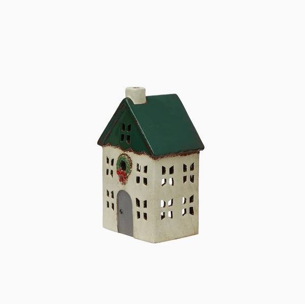 Christmas Tea Light House Green With Wreath Small