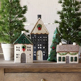 Christmas Tea Light House Green With Wreath Small
