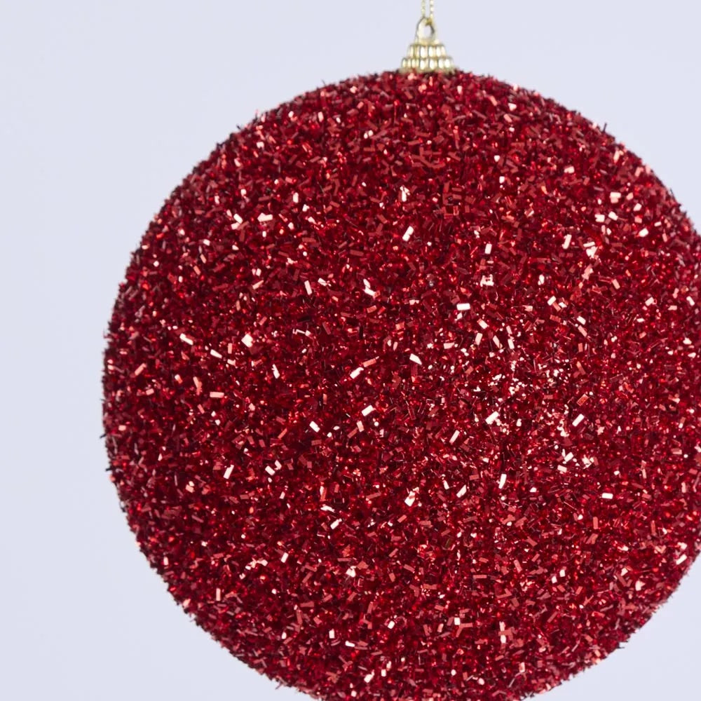 Bauble Tinsel Red 15cm