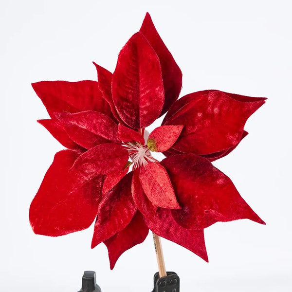 Luxe Velvet Poinsettia Clip On Light Up Stamen - Red
