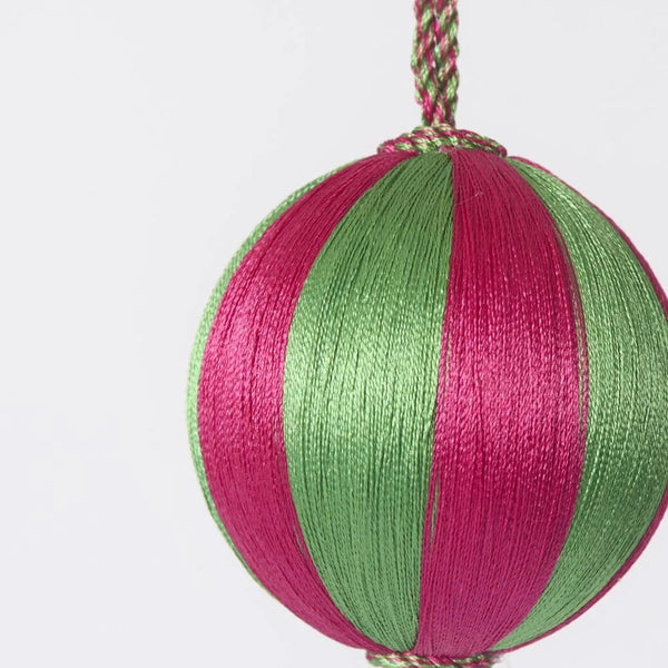 Silk Stripe Bauble Small - Pink & Green