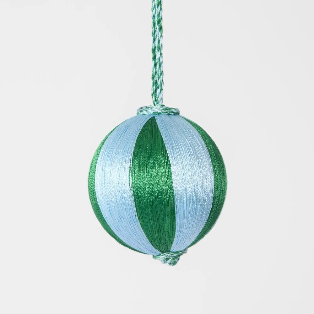 Silk Stripe Bauble Small - Blue & Green