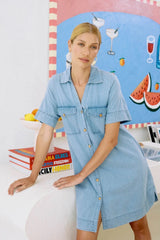 Melenia Denim Shirt Dress - Denim