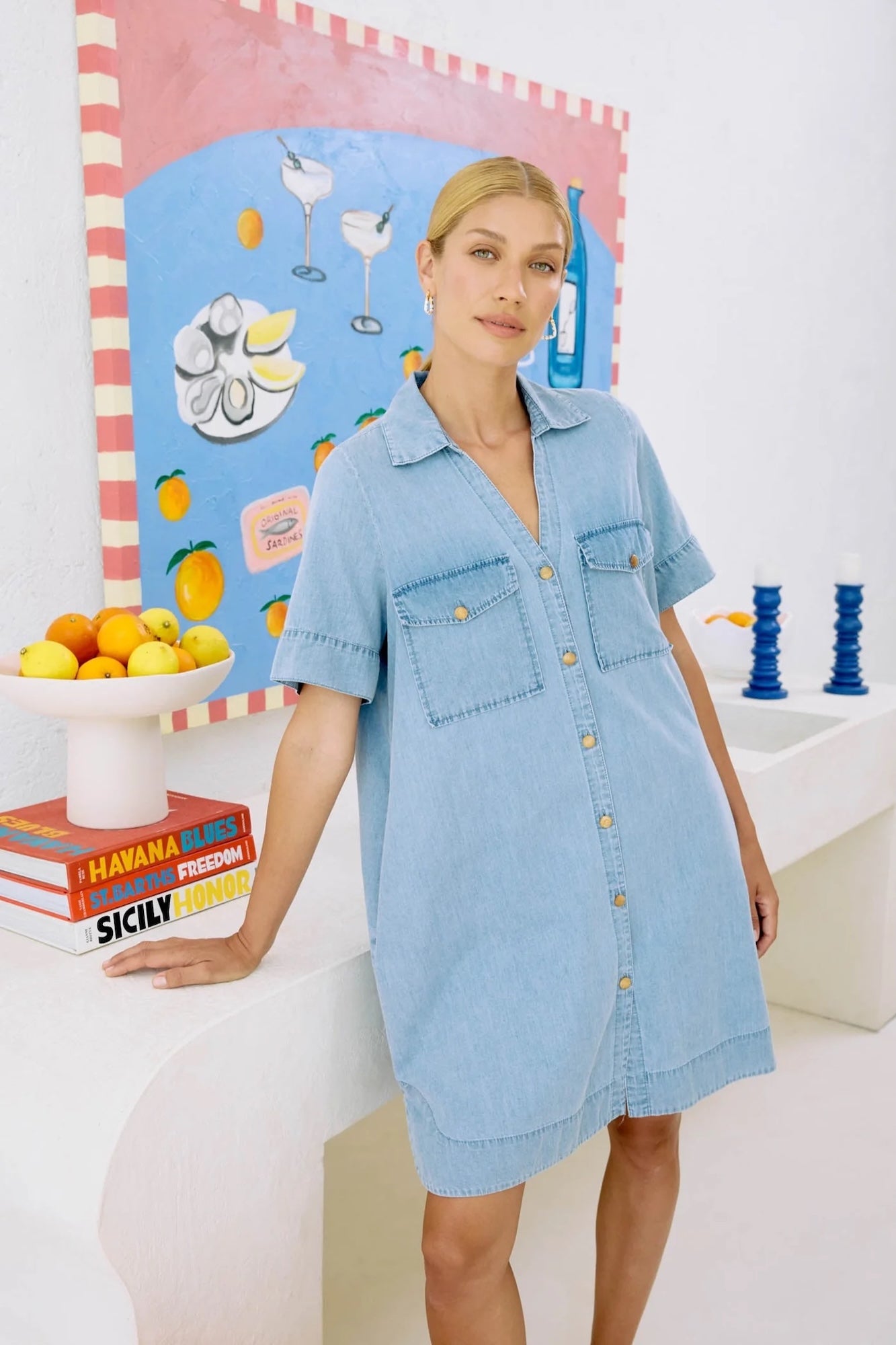 Melenia Denim Shirt Dress - Denim