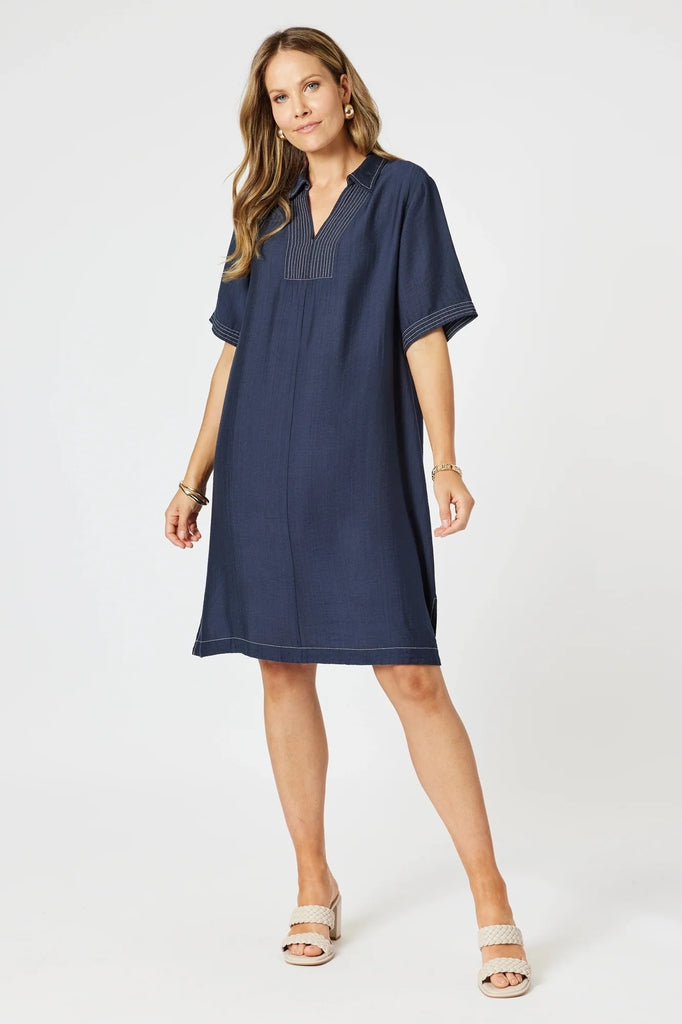 Top Stitch Dress - Navy