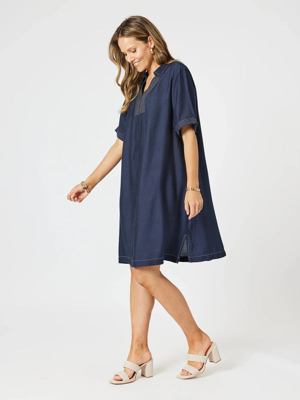 Top Stitch Dress - Navy
