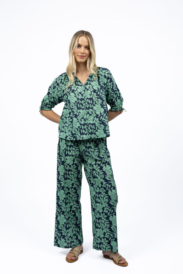 Fleur Blouse - Mint/Navy